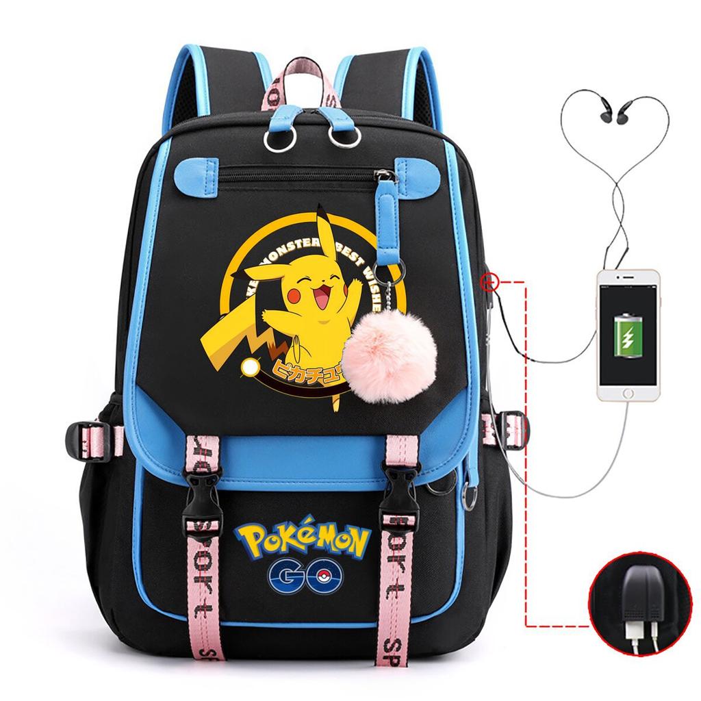 Contrasting Color Neutral Universal Schoolbag Cute Cartoon Print Primary And Secondary School Students Spine Protection Double Shoulder Usb Backpack