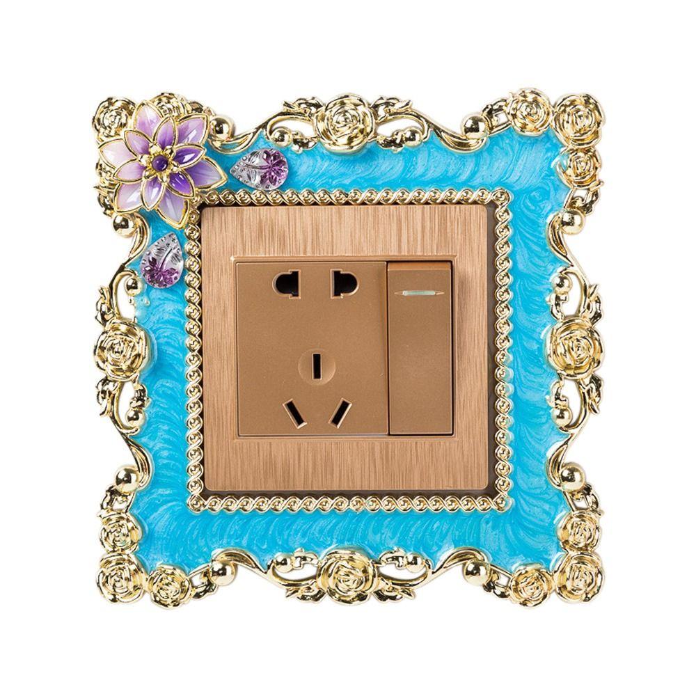 Stil Kunststoff Steckdose Surround Rahmen Einzelne Lichtschalter Abdeckung Wandaufkleber Gold Rand Stecker Dekor
