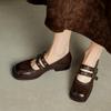 Krazing Pot Cow Skin Spring Summer Size 40 Loafers Thick Med Heels Metal Buckle Women Round Toe Leisure Pumps