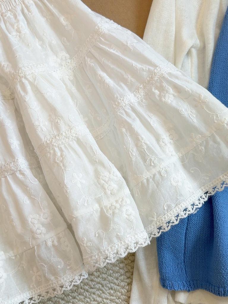 Women's High-Waist White Lace Trim A-Line Short Skirt with Jacquard Embroidery - Summer 2026
