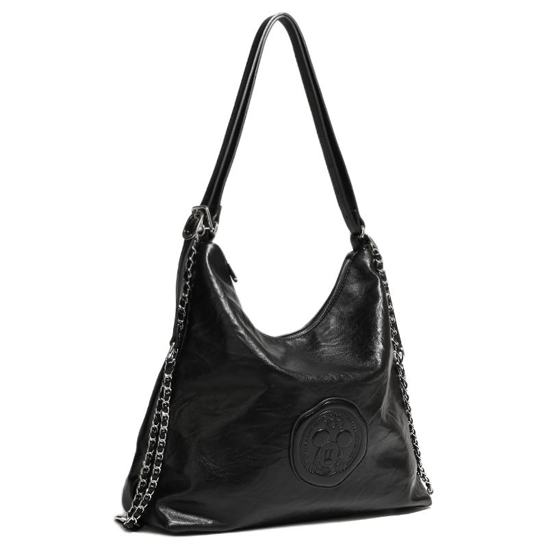 New Disney Mickey Series PU Double Shoulder Crossbody Tote Handbag, Shoulder Bag Large Women's Black/Silver/Cream White BMK-71278-2