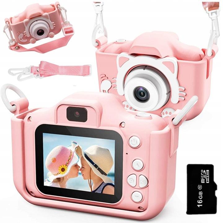 Aparat Fotograficzny Cyfrowy Kamera Dla Dzieci Kotek Gry Video + Karta 16Gb