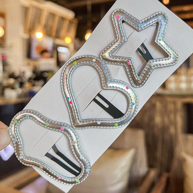 New Silver Polka Dot Cute Cartoon Duckbill Hair Clip for Messy Hair - Heart-shaped Children's Side Clip for Bangs - BB Hair Accessory
