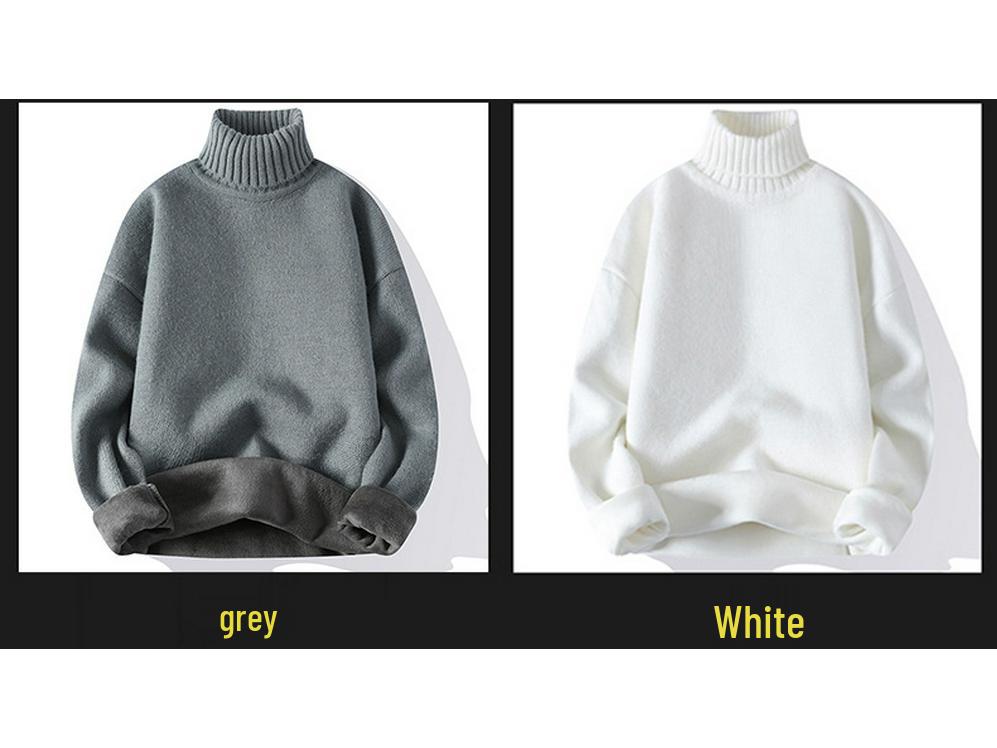 Męski Sweter z Aksamitu z Wysokim Dekoltem Jesień/Zima 2025 - Gruby Ciepły Sweter Pulower Casualowy