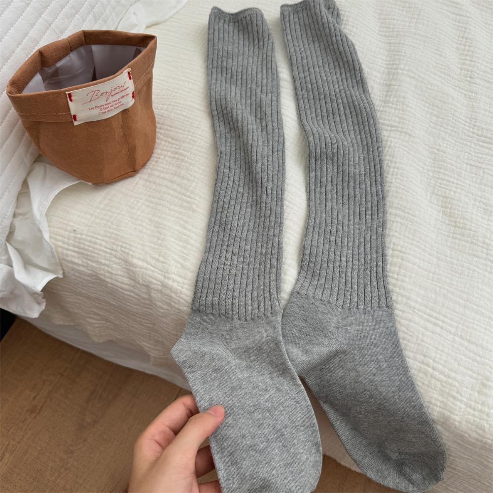 

Casual Cotton Women Stockings Warm Soft Knee High Socks Solid Color Autumn Winter Thigh Stocking Long Socks One Size