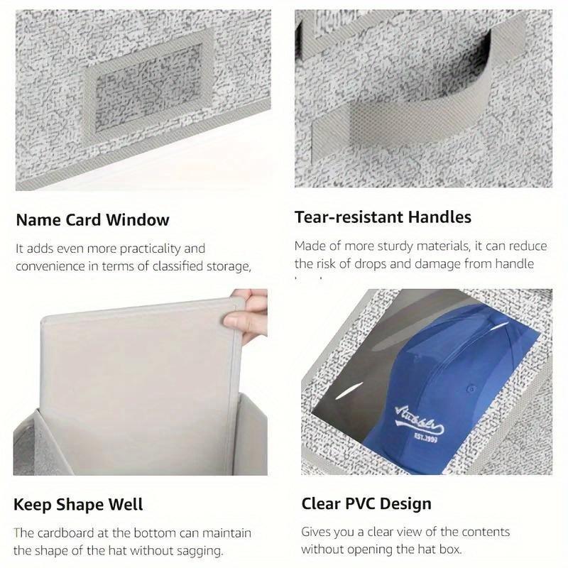 Stackable Baseball Cap Storage Box, Transparent Window, Sturdy Cardboard Hat Box for Underwear, Socks, Toys, Suitable for Men