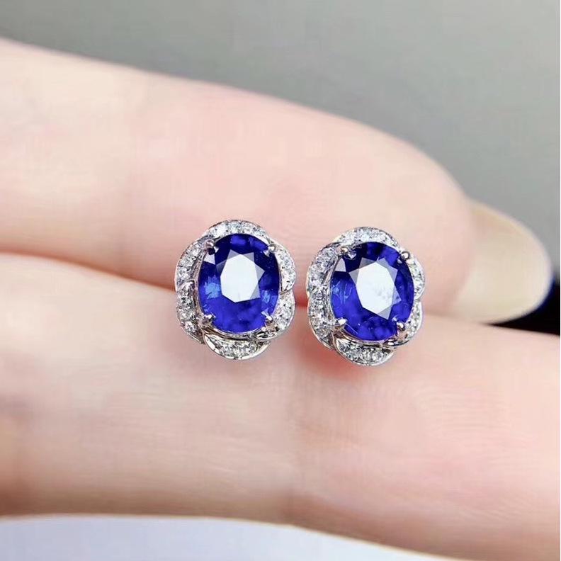 Elegant Full Diamond and Simulated Sapphire Earrings for Women - Trendy Colored Gemstone Jewelry
