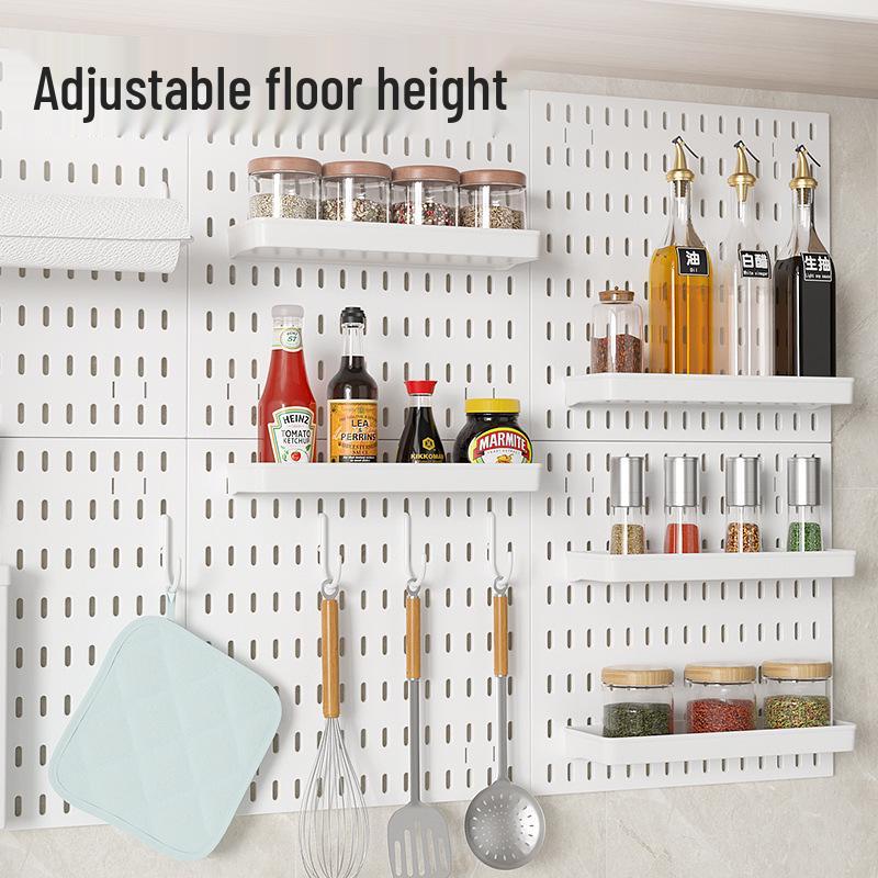 Wall-Mounted Pegboard Organizer with Accessories: Versatile Punch-Free Hanging System for Kitchens, Tool Rooms, and E-Sports Rooms.