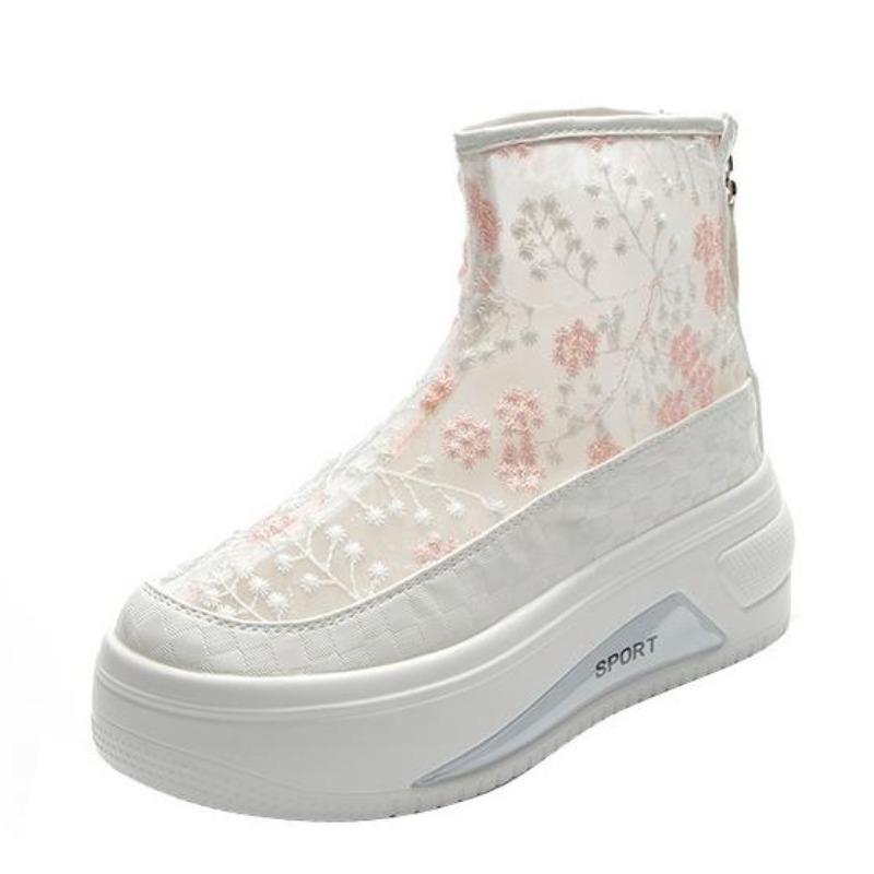 Fashion High Quality 6CM Air Mesh Lace Women Boots Platform Sandals Women Summer Shoes Breathable Zip Women Ankle Boots Spring Fashion