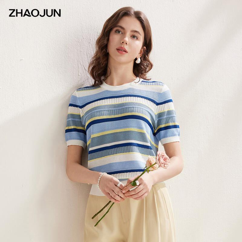Zhaojun Women s Striped Mulberry Silk Blend Knit T-Shirt XL