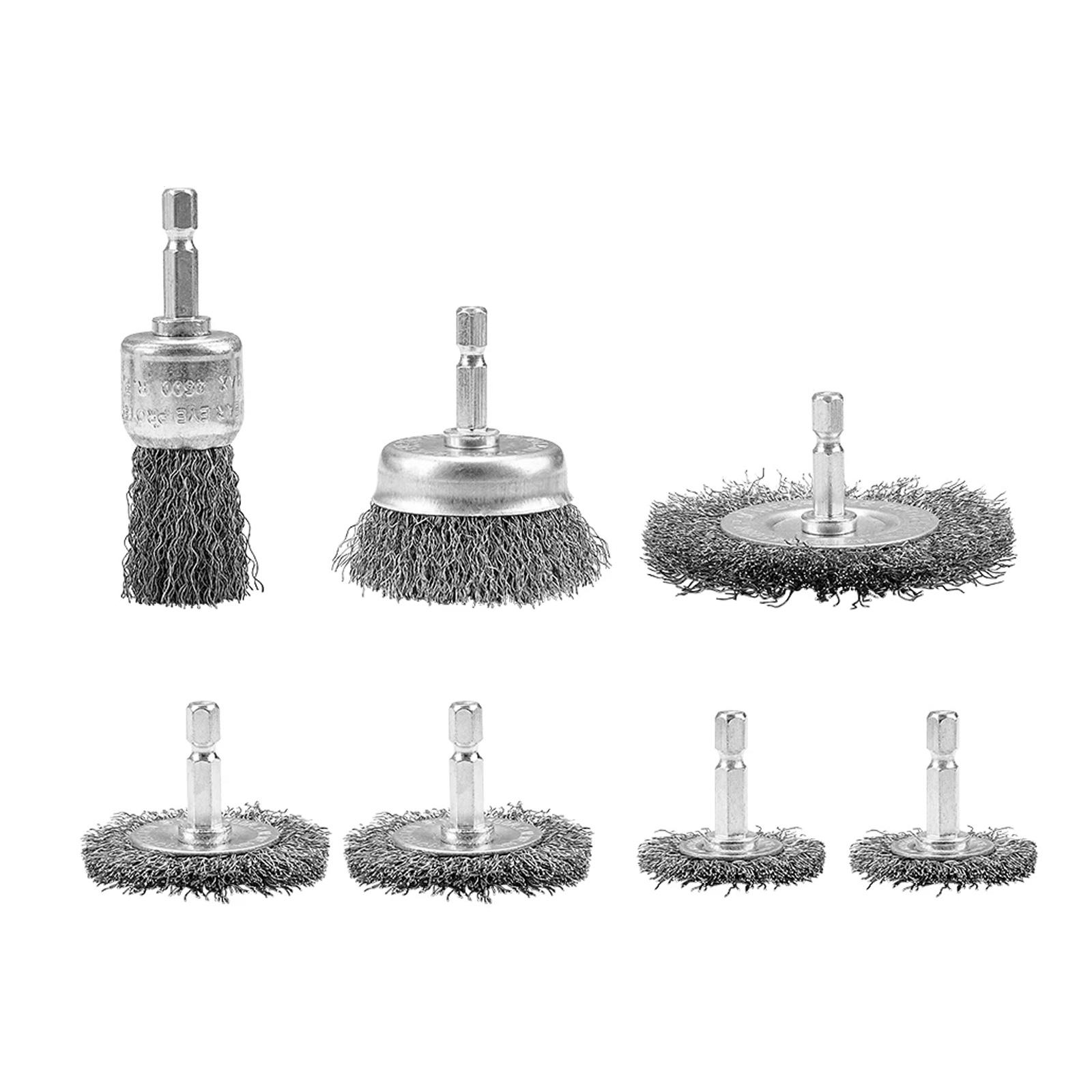 

Набор стальных щеток-колес с шестигранным хвостовиком для зажима в 1/4-дюймовую электродрель, эффективное удаление ржавчины, обработка поверхностей B