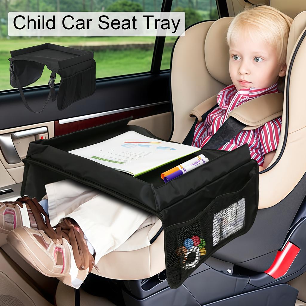 1pc Foldable & Expandable Polyester Youngsters Car Seat Travel Tray with Multiple Storage Pockets