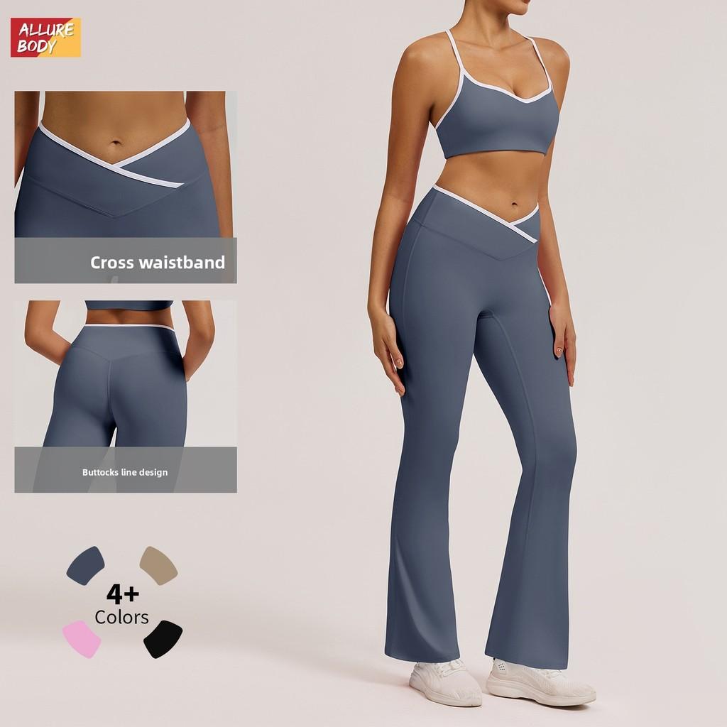 Slim Fit Yoga Pants With Crossed High Waist For Running And Fitness Women