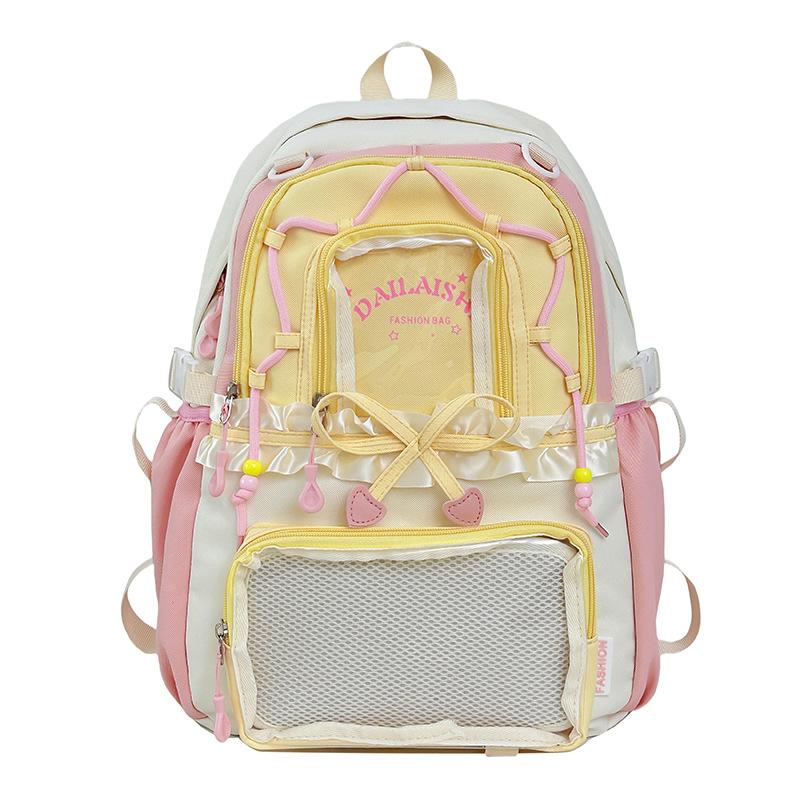 Cute bow small fresh junior high school student large capacity schoolbag high school student backpack girl feeling transparent pain bag