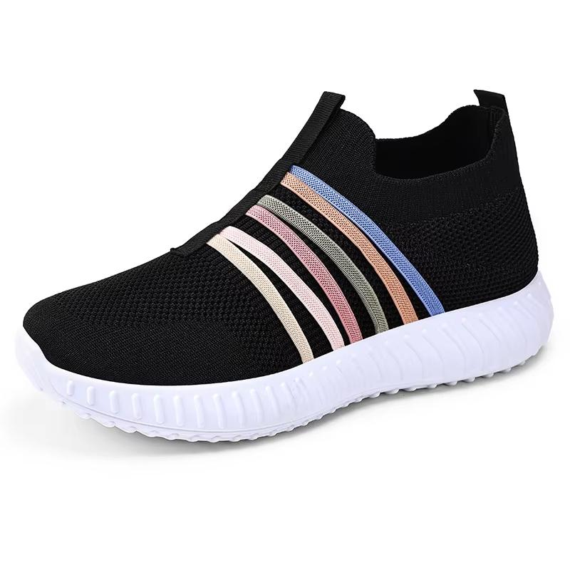 

Fashion Rainbow Ribbon Knitted Sneakers Women Mesh Breathable Running Sports Shoes Woman Walking Shoes free shippiing shoes 36