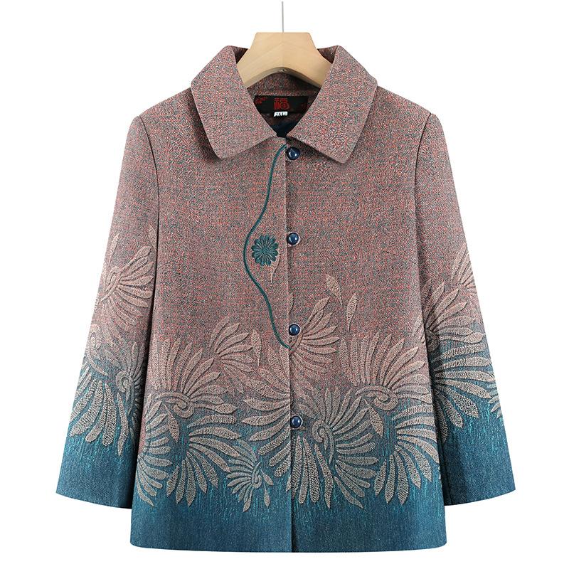 

Spring coat season top women s year 0 lapel clothes old lady gown 5XL (recommended 145-80 kg) синий