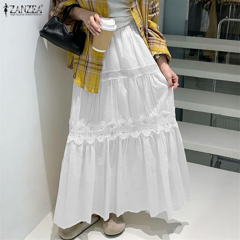 ZANZEA Damskie luźne, długie spódnice w pasie na co dzień