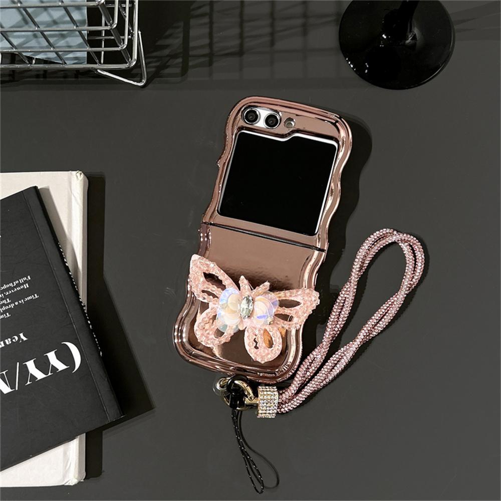 

3D Butterfly Case For Samsung Z Flip 5 Wrist Strap Cover For Samsung Galaxy Z Flip 3 z flip4 Hard Plating Wave Edge Cover For Samsung Z Flip 5