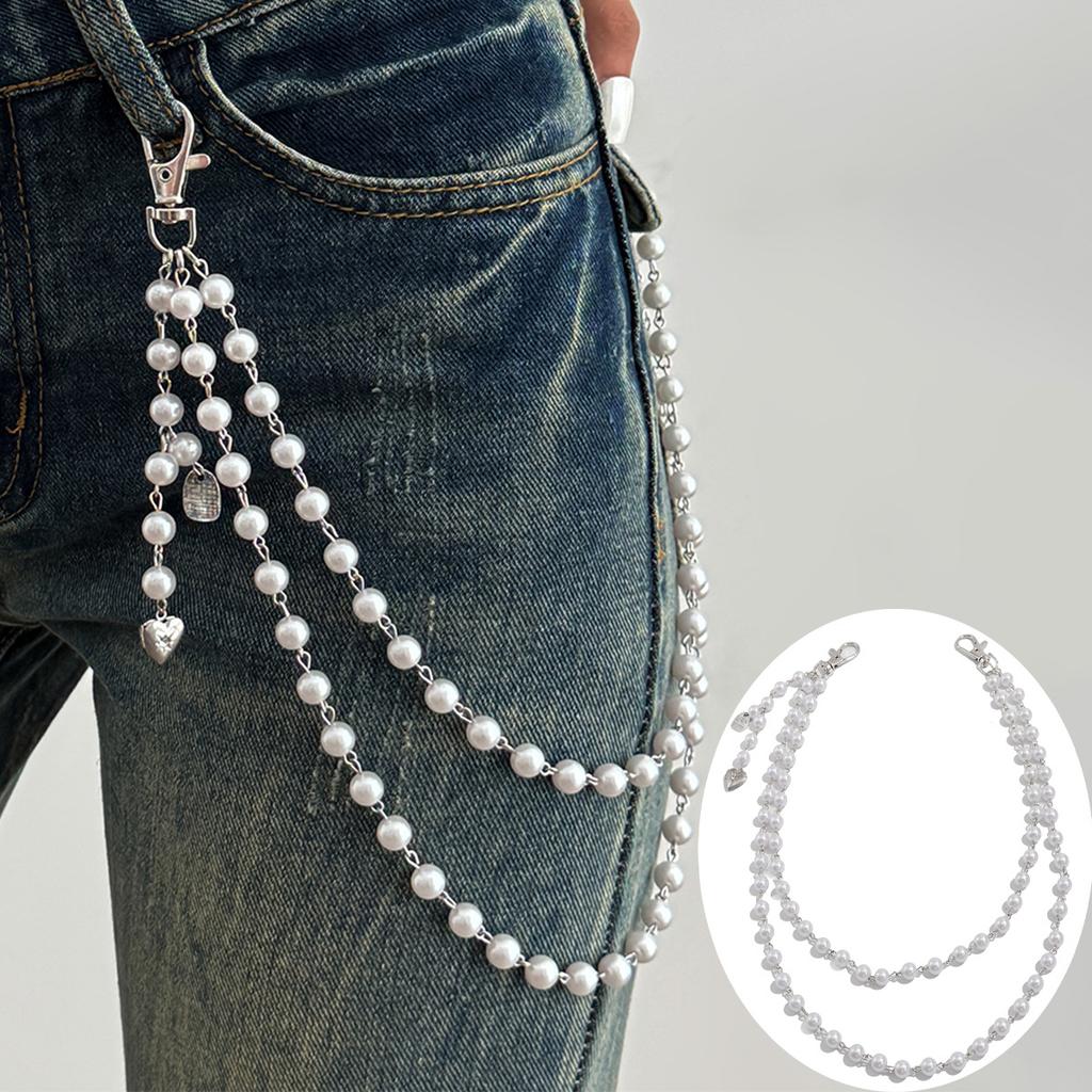 Hip-Hop Cross Pendant, Jeans Chain Pendant, Retro Imitation Pearl Beaded Waist Chain Pendant.