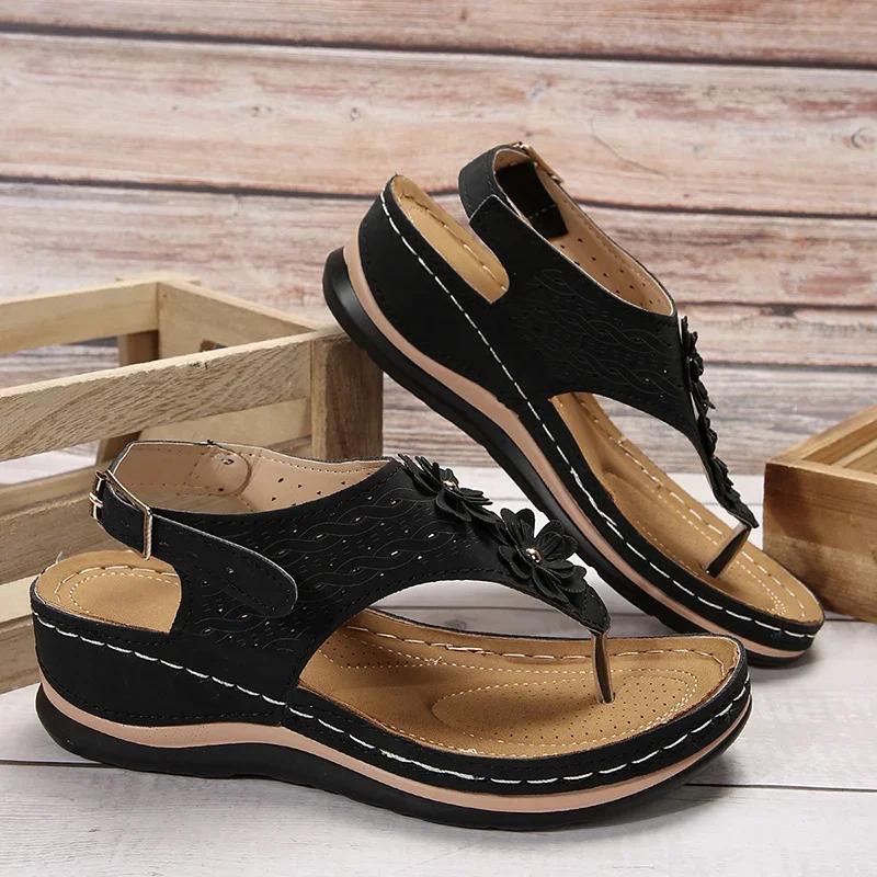 Fashion Flowers Decor Summer Womens Wedge Sandals Casual Clip Toe Platform Sandles Woman Comfortable Non Slip Rome Shoes Plus Size 43