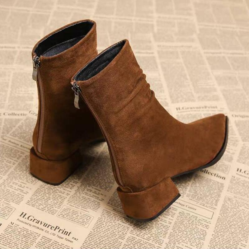 Fashion Women Ankle Boots Pointed Toe Heeled Shoes Elegant 2025 Suede Chunky Chelsea Fashion Boots Woman Winter New Pumps Sexy Botas