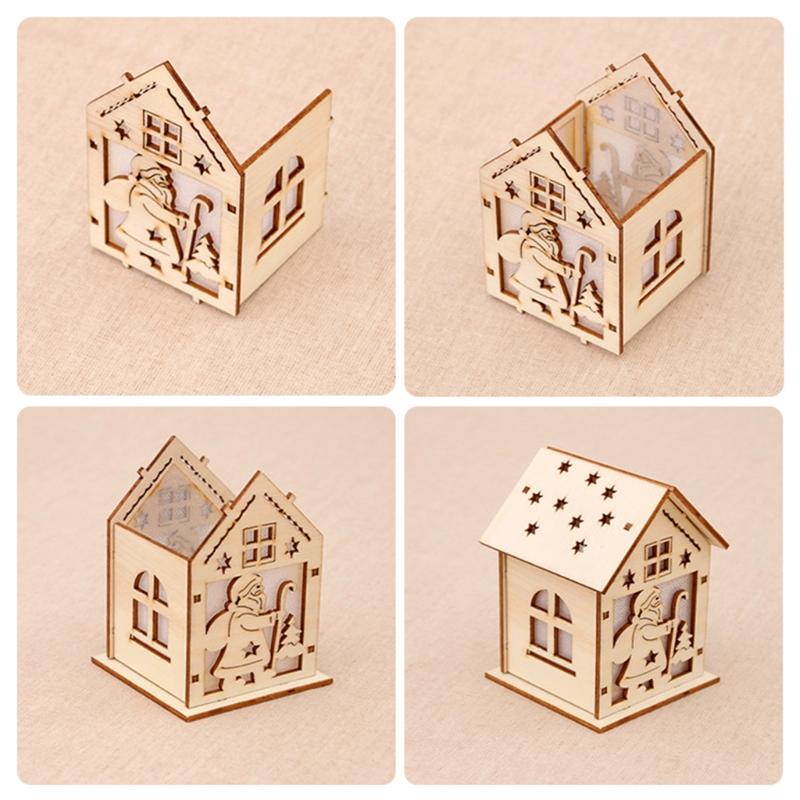 3/5’’ Xmas Desk Decor House Santa/Snowman/Reindeer Tabletop Decor Lovely Christmas Ornament DIY Wooden Puzzle Art Crafts