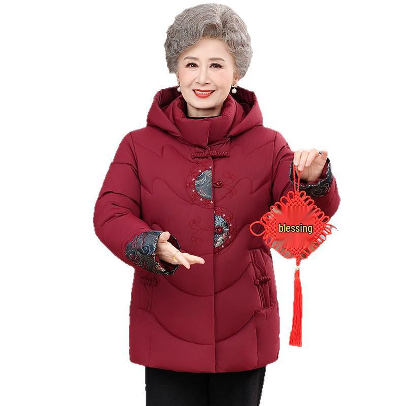 Stylish Fleece-Lined Winter Jacket for Older Women, Thickened and Hooded for Warmth