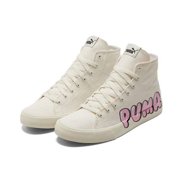 Puma Bari Mid Logo - White Unisex Sneakers Whisper-White Prism-Pink Black 387235-01