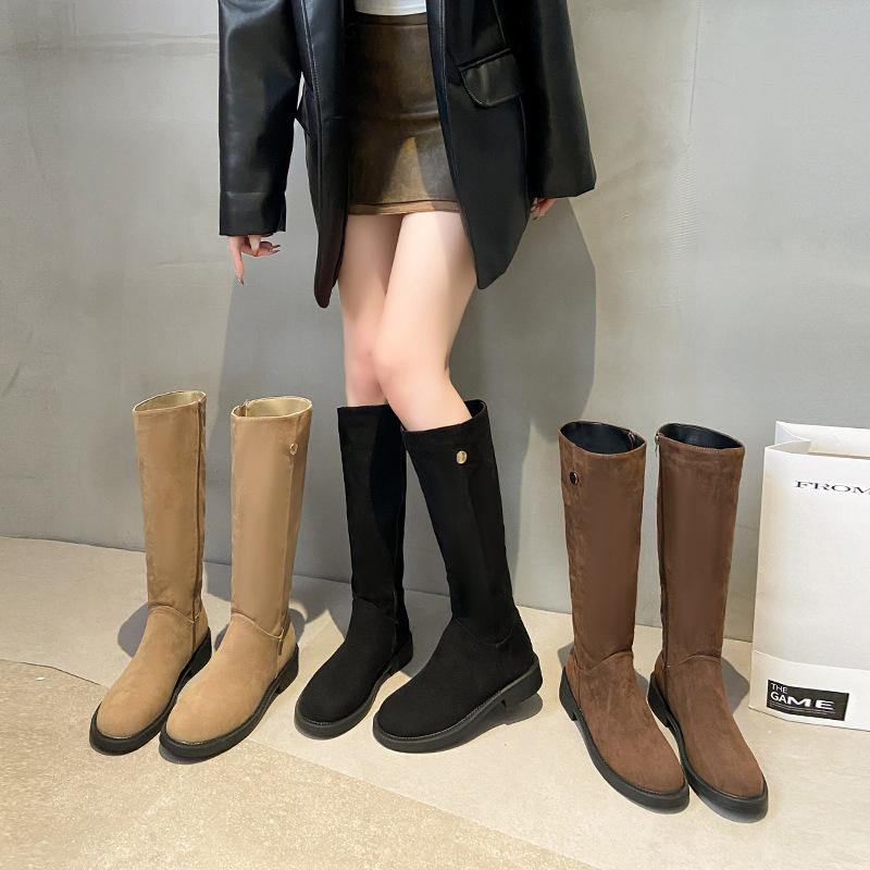 2025 New Knight Boots Matte Suede British Style Round Head Low Heel Niche Thin Boots But Knee Fashion Boots