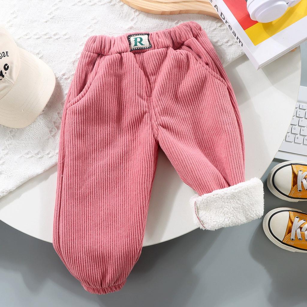 Children's Korean Pants Autumn and Winter Casual Outer Wear Pants Children's Plus Velvet Thickened Sweatpants Casual Trousers