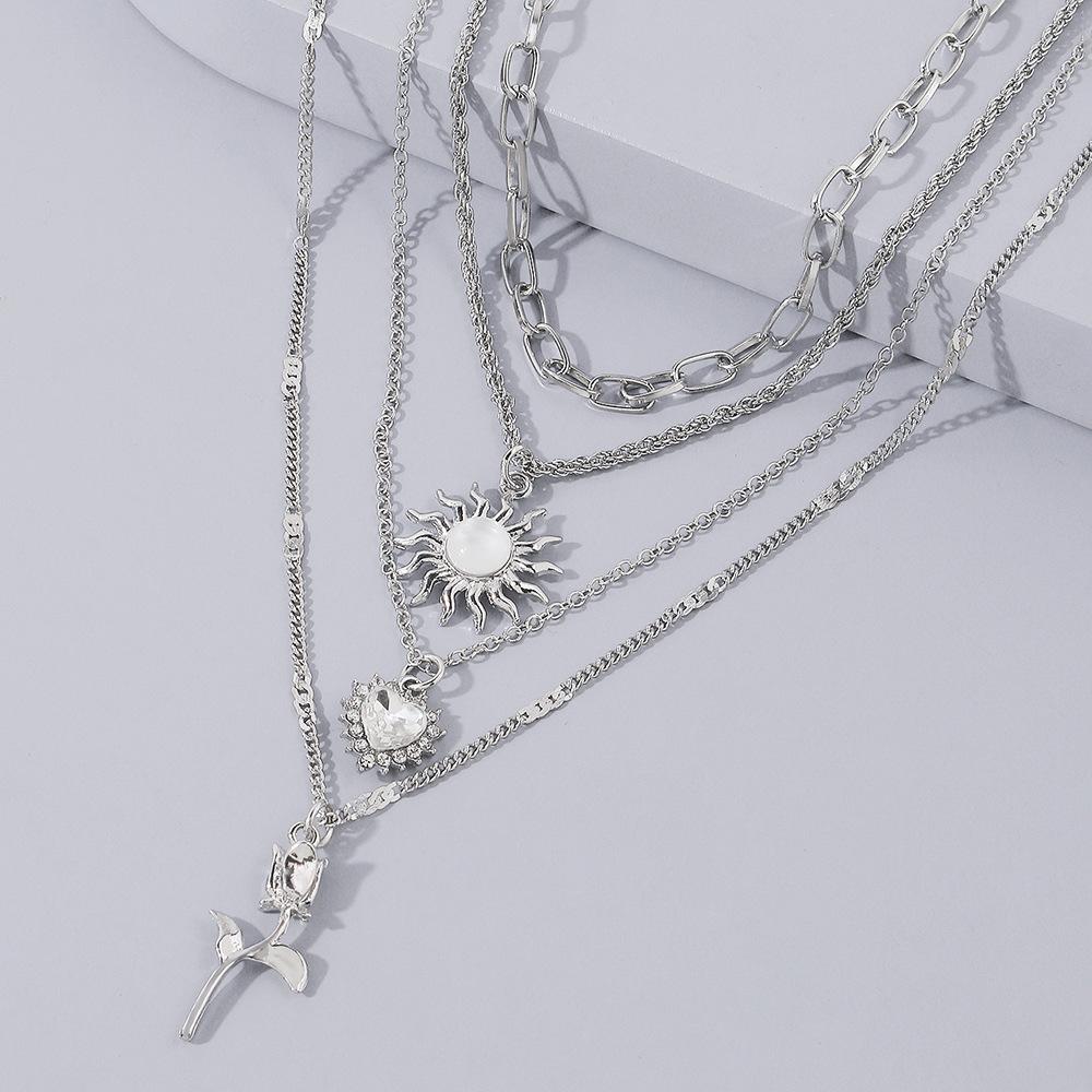 Tooxika Vintage Sun Love Heart Flower Necklace Diamonds Niche Street Fashion Necklace Women