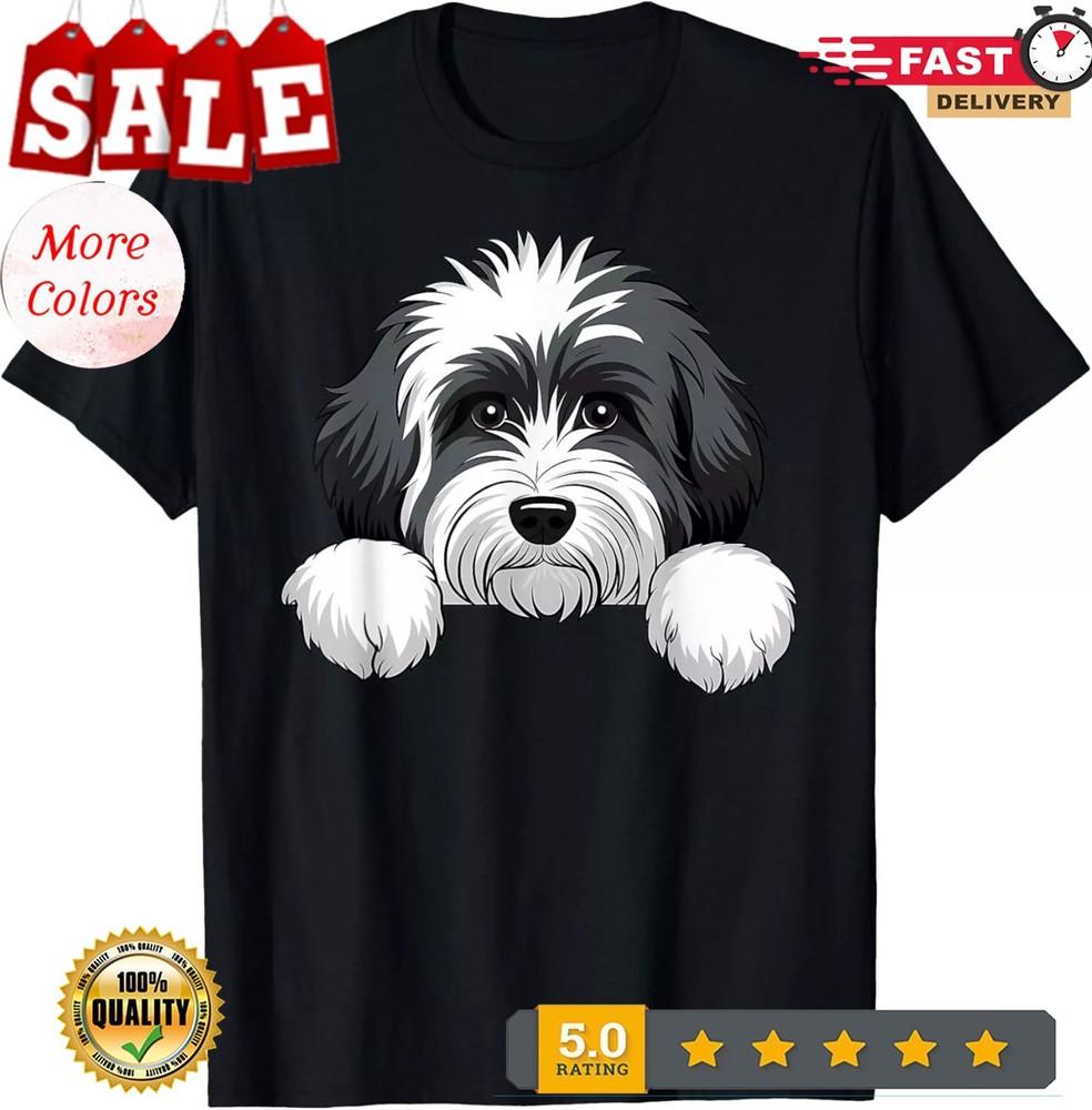 2025/Cute Sheepadoodle Peeking Puppy Funny Sheepadoodle Dog Lover T-Shirt Unisex T-Shirt M