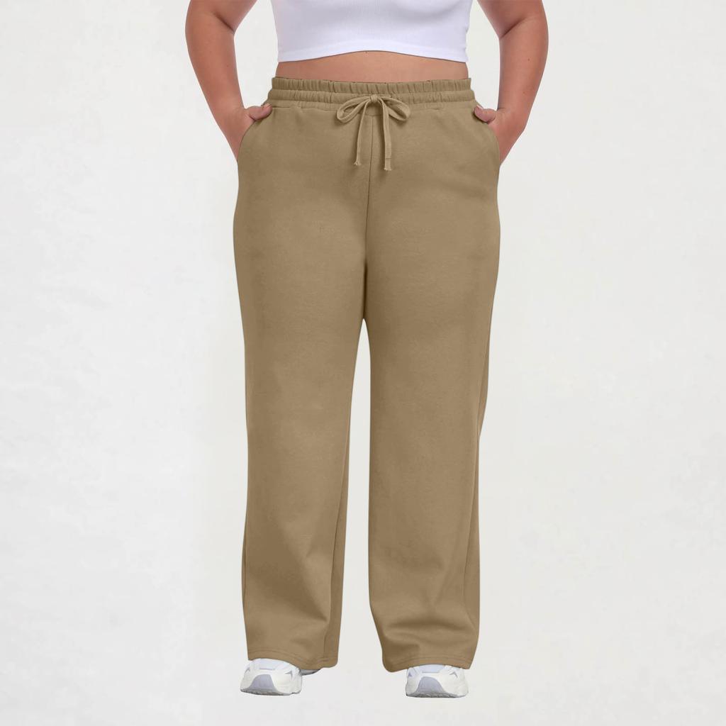 Women Plus Size Casual Loose Straight Leg Sweatpants with Pockets Drawstring Waist Relaxed Fit Lounge Trousers for Daily Wear
