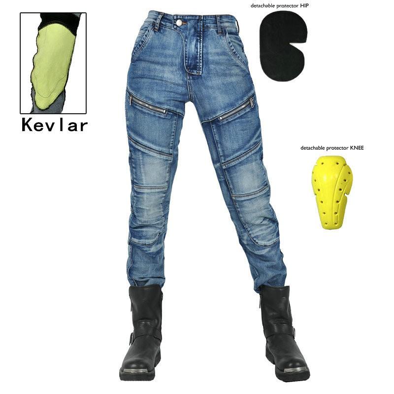Womens Washed Denim Motorcycle Riding Pants