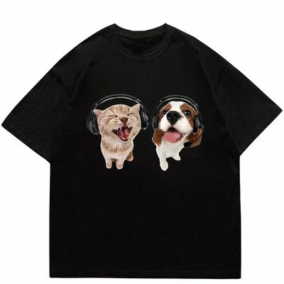 T-Shirt Women'S Fashion Summer Men'S Women'S Unisex Hip Hop Cute Cat Harajuku Y2K Printing Leisure Outdoor Fitness Cotton
