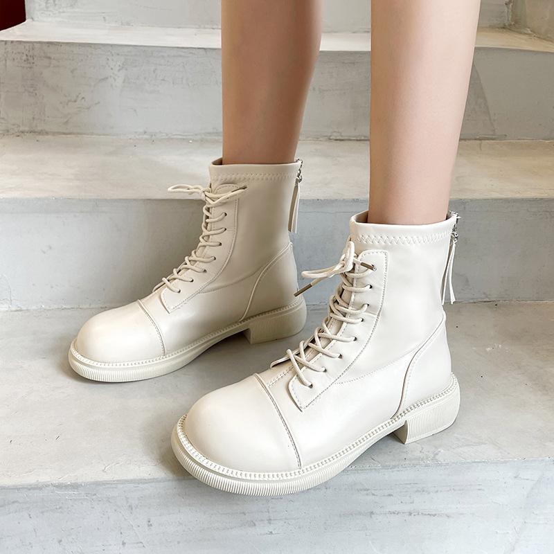 

Женские кожаные ботинки 2025 осень и зима новые ретро низкие ботинки круглый носок толстый каблук ботинки мягкая кожа шнуровка ботинки Мартин женские 40