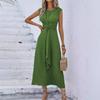 Women's Sleeveless Waist-Hugging Long Dress - Summer/Autumn, Elegant European & American Style, Slimming Fit