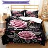 3PC Custom Name Elegant Rose Banner Bedding Set Duvet Cover Closure Includes 1 Duvet Cover & 2 Pillowcases for Bedroom