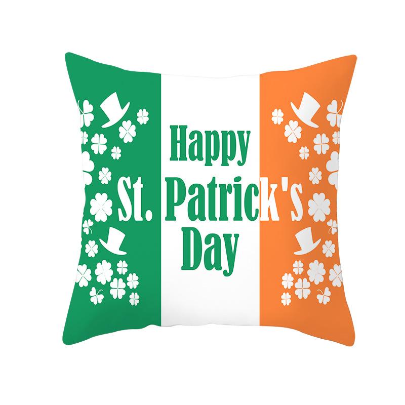 Home St. Patrick's Day Green Peach Velvet Cushion Cover National Day Four-Leaf Clover Cushion Cover