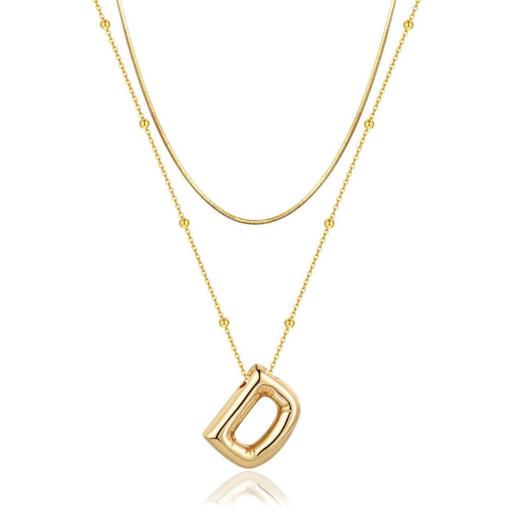 14K Double Round Snake Bone Chain Bead Chain Biscuit Balloon Letter Neck Chain Bubble Letter Foam Letter Necklace