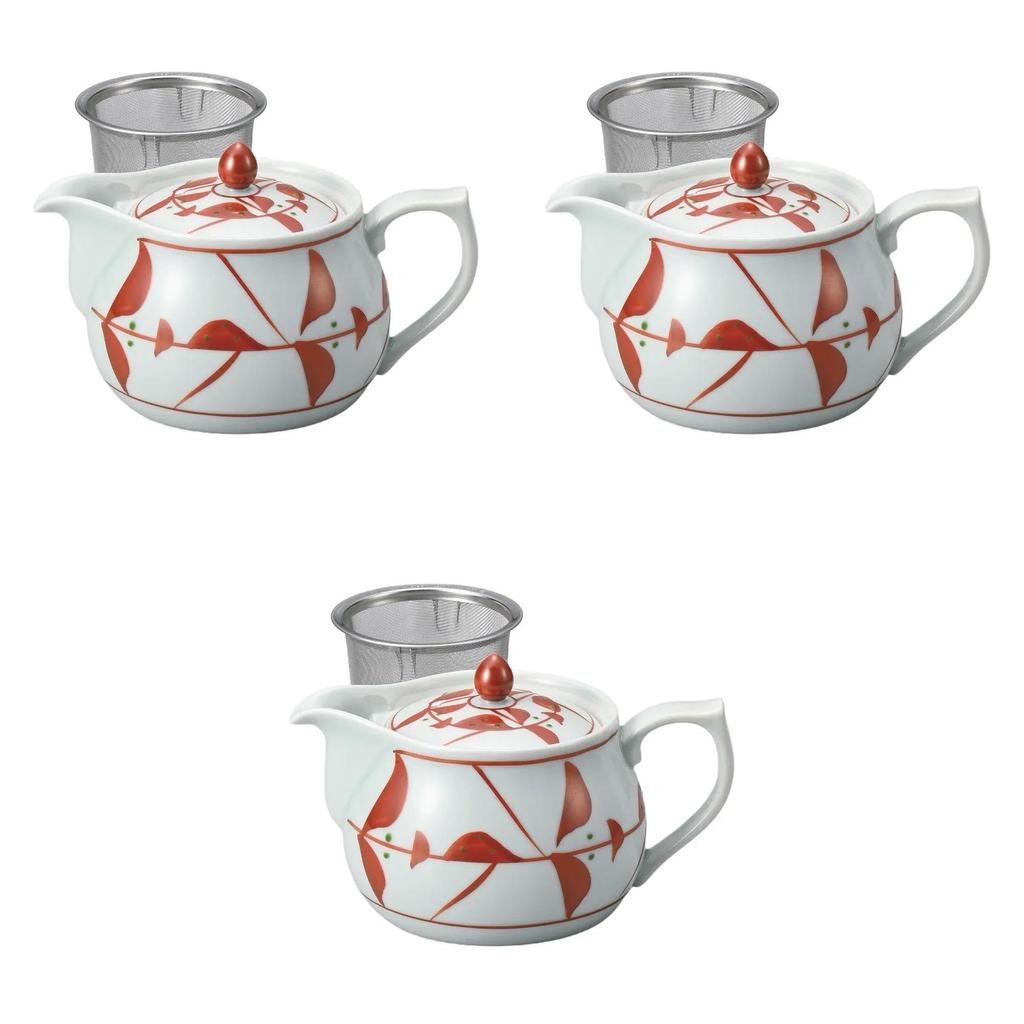 Set of 3 Ancient Vermilion Flower U-Shaped Pots [11 X 9.5cm (450cc)]  Arita Ware Pots, Hasami Ware, Setomonohonpo