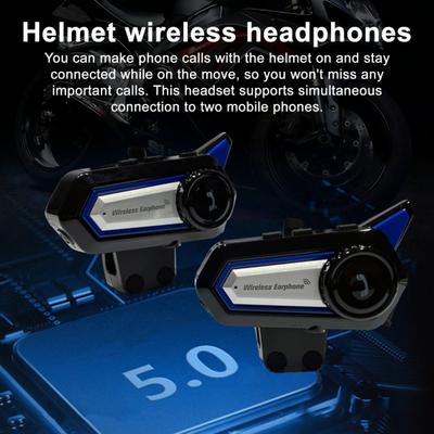 Motorcycle Helmet Headset IP67 Waterproof Noise Cancellation Rechargeable Hands-free Motorbike Bluetooth-compatible 5.0 Helmet Earphone