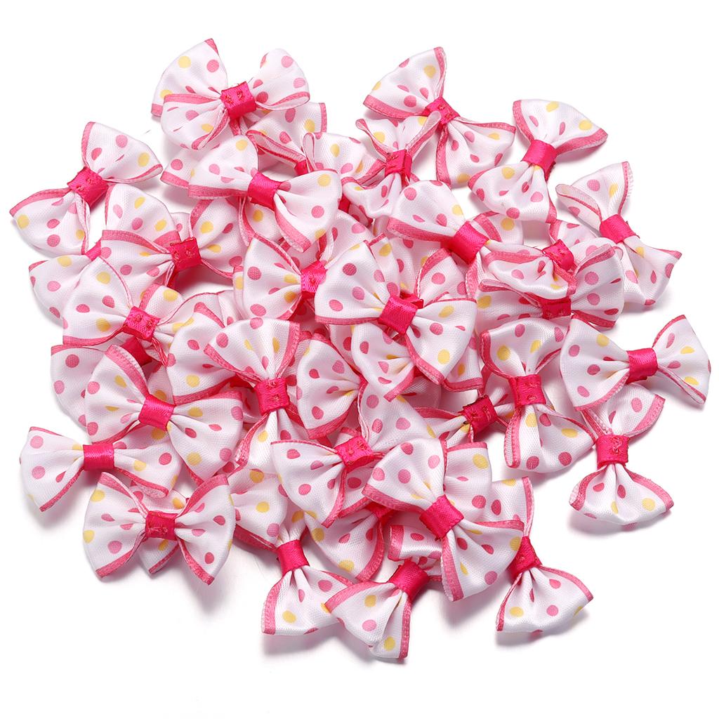30pcs 2.7*3.7cm Polka Dot Polyester Ribbon Bows Colorful Mini Bowknots For DIY Clothing Sewing Hairpin Decoration Accessories