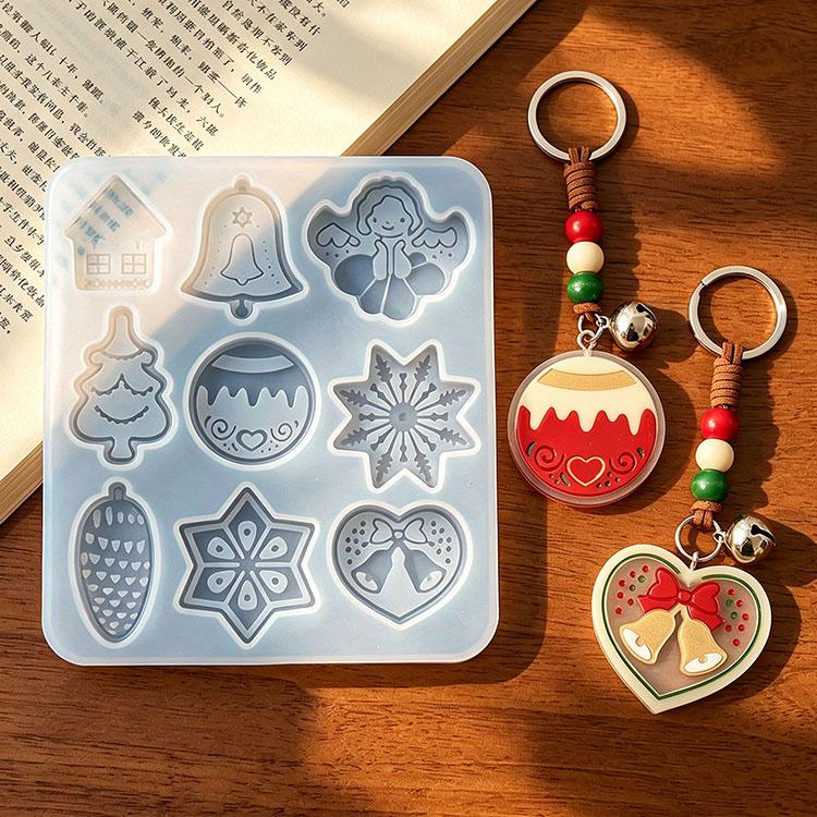 YS Christmas Snowflake Pendant Silicone Mould DIY Christmas Tree Bell Listing Keychain Resin Mould Bag Pendant Decoration Mould