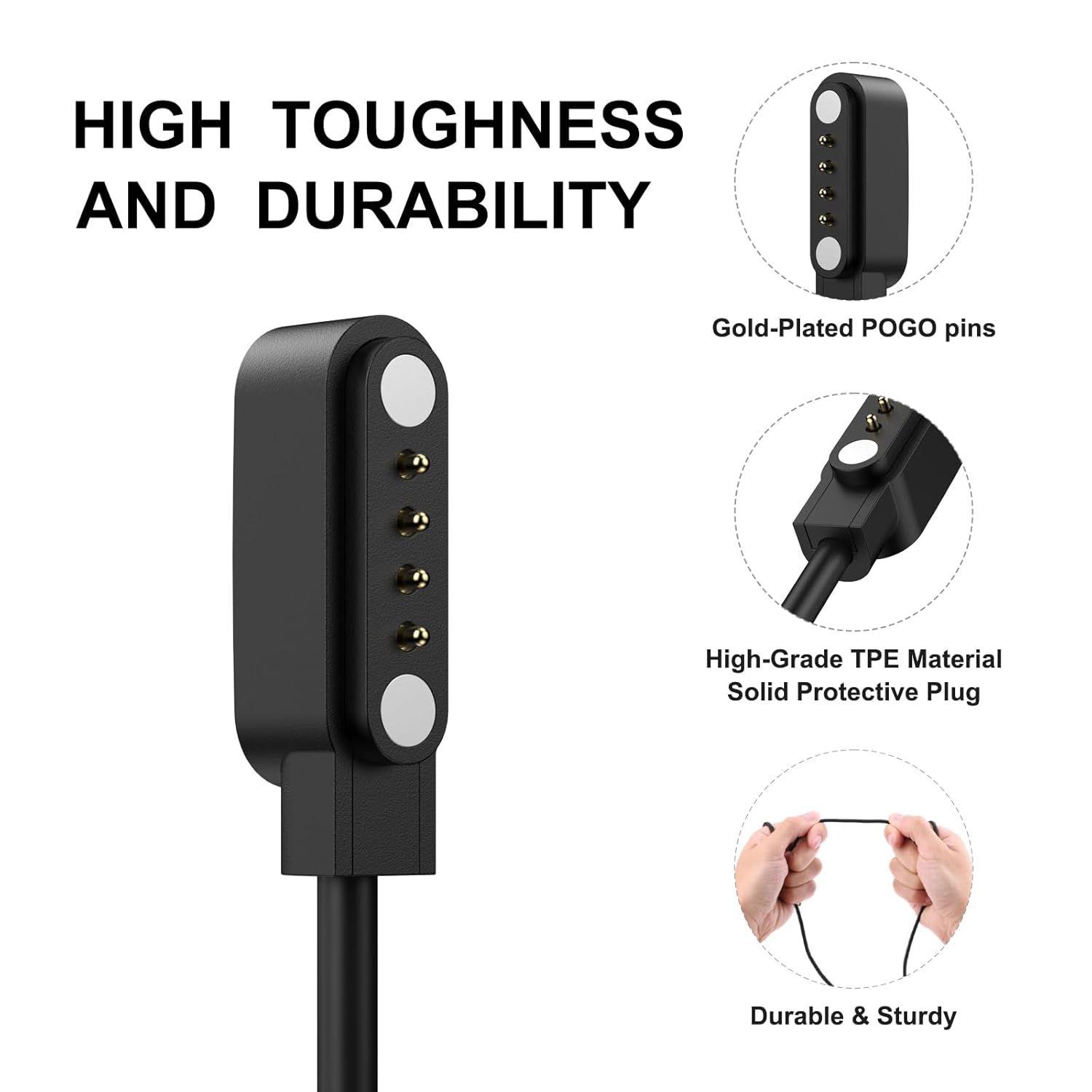 Meliya Replacement Magnetic Charging Cable for Bone Conduction Headphones, USB Charger Cord for 4-pin Interface Bone Conduction Headphones and