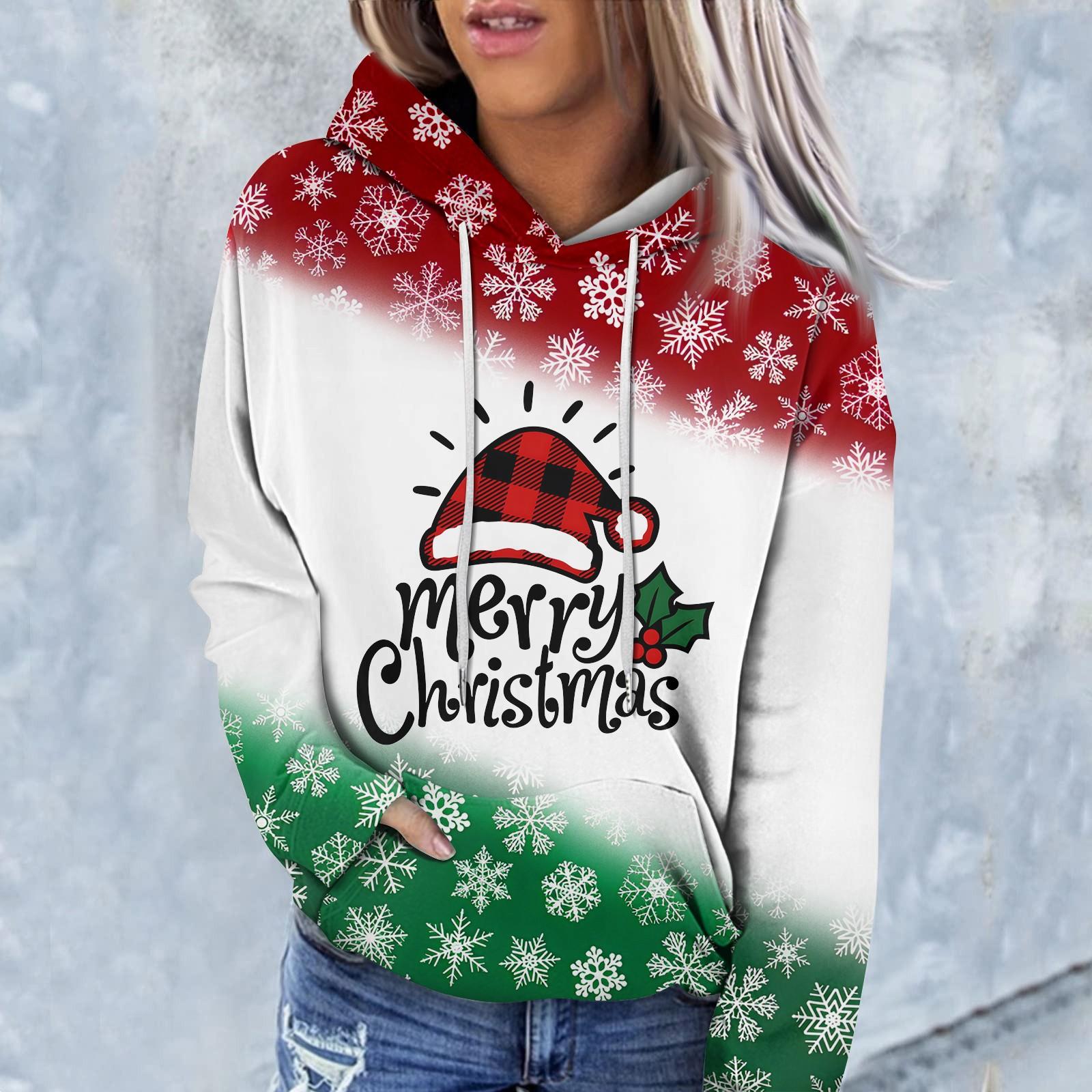 

Женская мода повседневный рождественский принтованный пуловер с круглым вырезом и длинным рукавом свитшот L