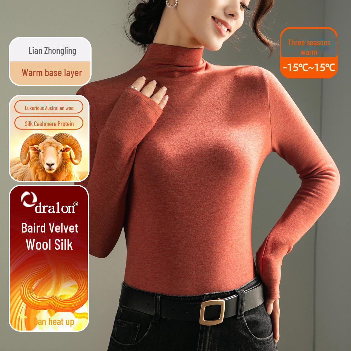 

Женская зимняя рубашка 2025 года из двухстороннего бархата с полуводолазкой - утолщенная шерстяная шелковая внутренняя одежда XXXXL