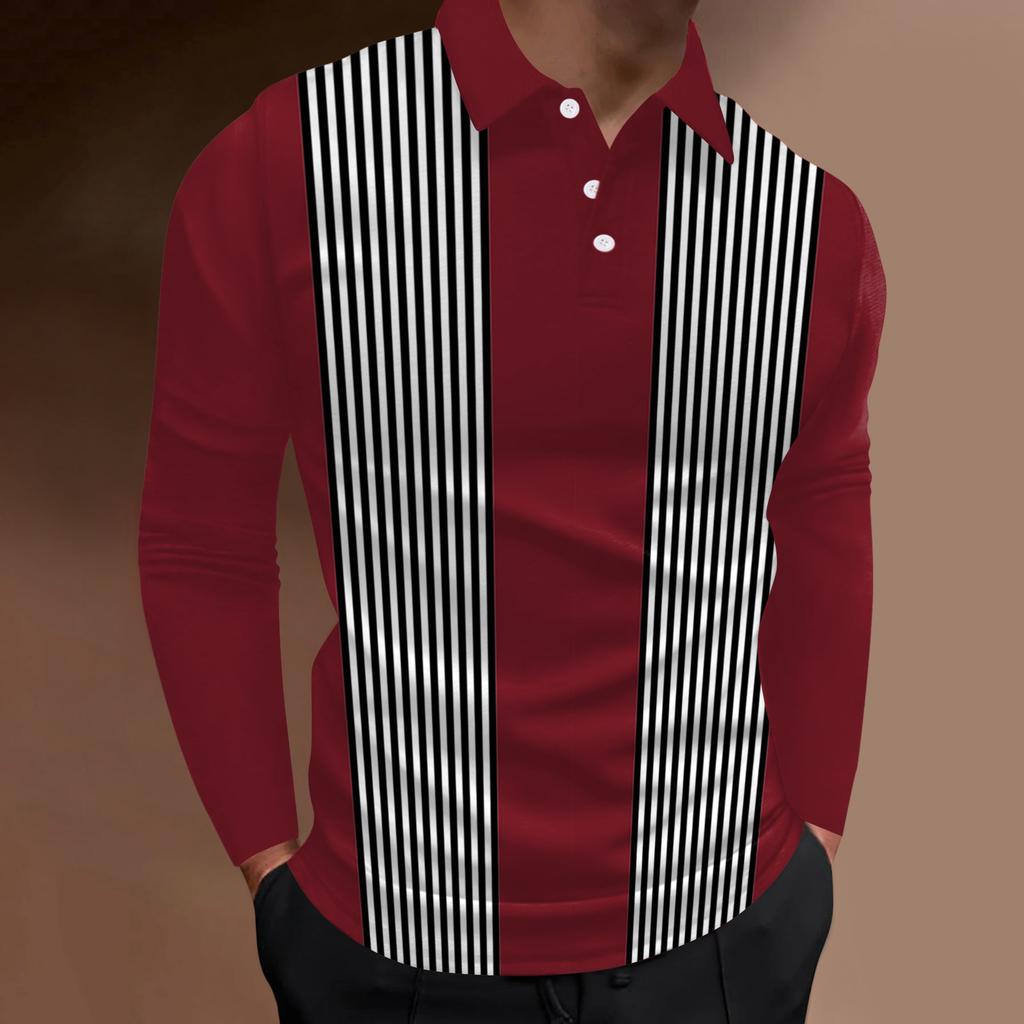 Essential Artistic Drip Pattern Long Sleeve Polo Shirt, Stylish Casual Top