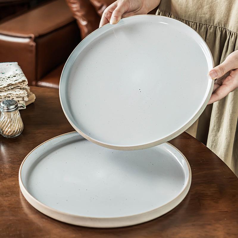 Round Plate Ceramic Steak Plate Large Plate Household Plate Vegetable Plate Western Plate Pasta Plate Simple Tableware Plate