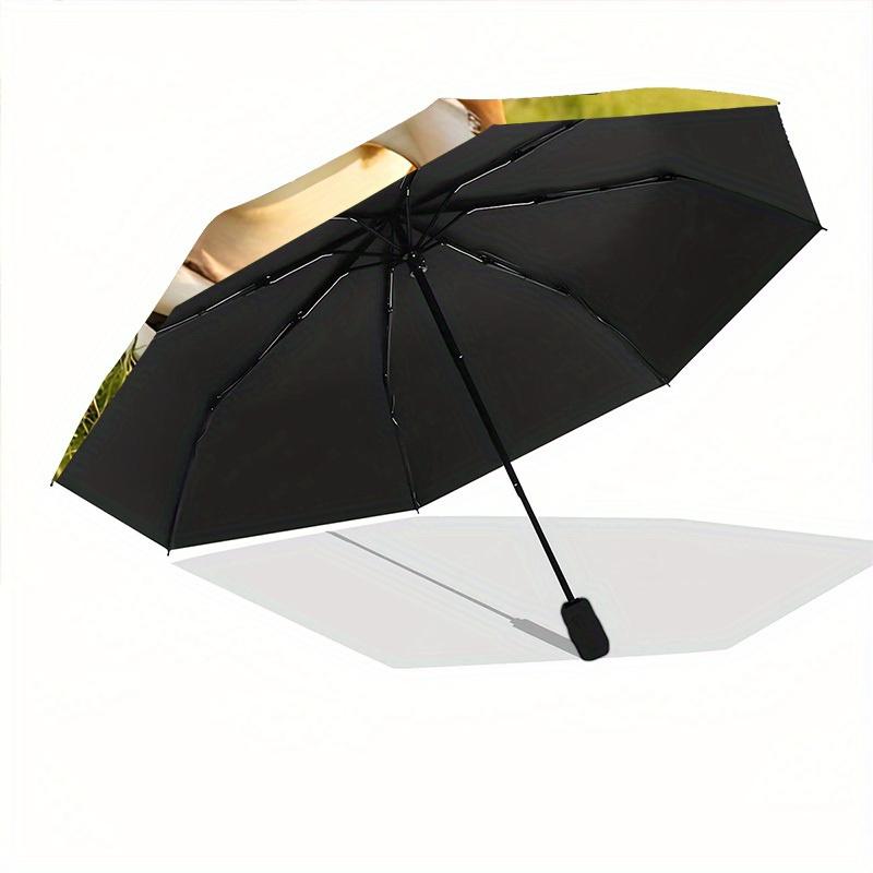 1pc Yoga Cow Automatic Open/Close Umbrella - Compact Travel Umbrella, 8-Rib Heavy-Duty Construction, Ideal Gift, Outdoor Accessory003